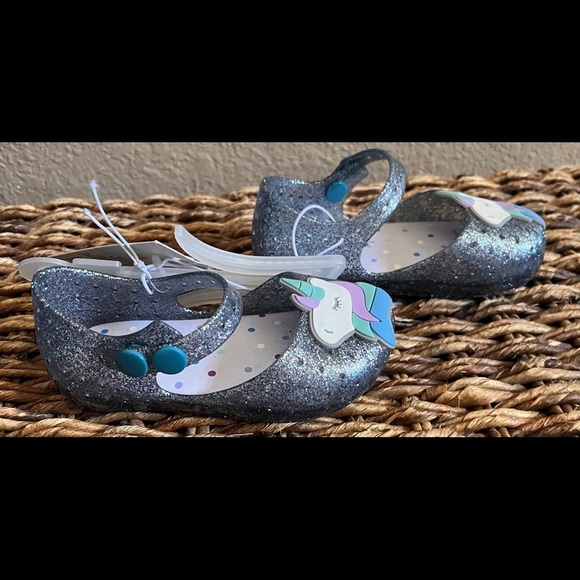 NWT unicorn baby toddler girl shoes Sz 5 blue sparkly adjustable strap - Picture 5 of 8